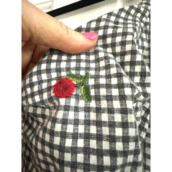 UNIQUE VINTAGE Gingham Check Embroidered Red Floral Crop Pin-Up Top Smocked 1X - Picture 4 of 8